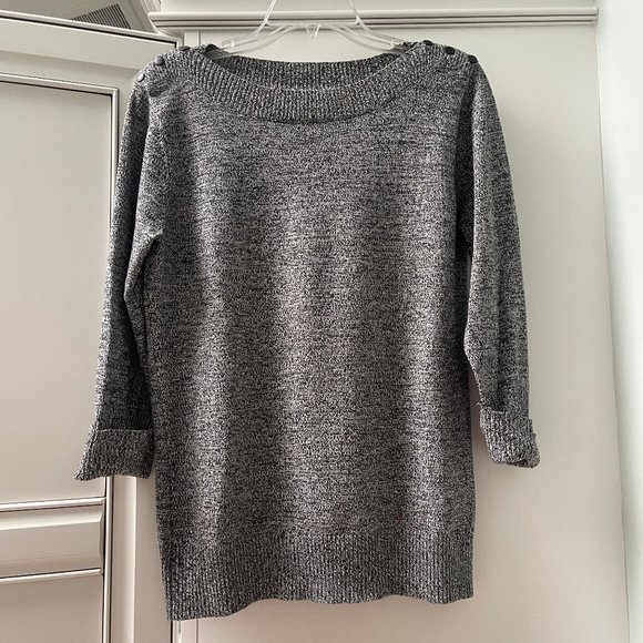 Roz & Ali Boatneck Black & White Space Dye 3/4 length Arms Sweater, M - Picture 1 of 8